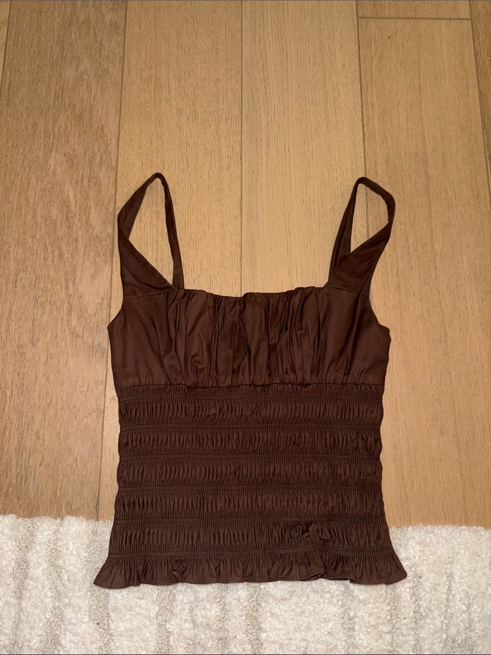 Reformation Chocolate Brown Smocked Tank